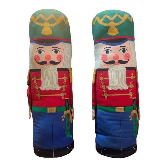 Pair of 2 Vintage Nutcracker Soldier Bean Plush Figure Doorstop Pillows 17" - Picture 6 of 6